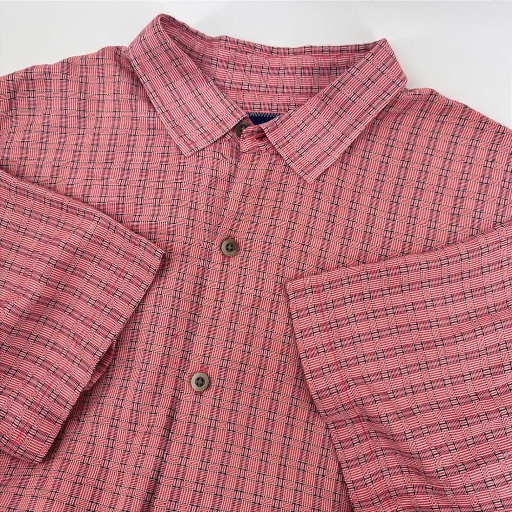 Tommy‎ Bahama Button Down Shirt Mens XXL Red Silk Plaid Coastal Summer